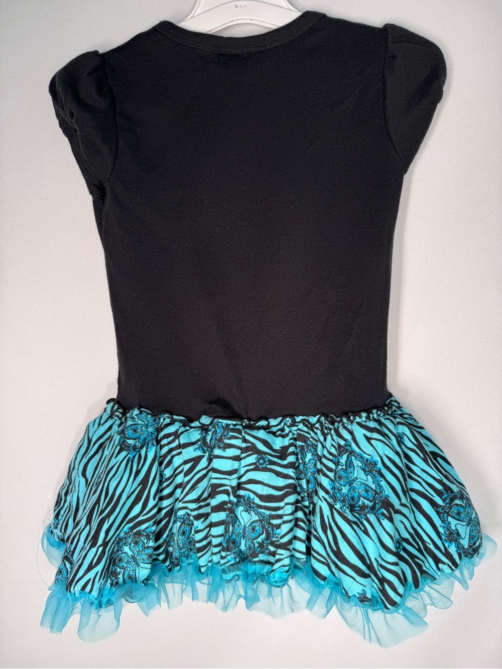 💜3/$15 Beautees Black & Blue Rhinestone Butterfly Zebra Print Tutu Dress 3T - Picture 5 of 9